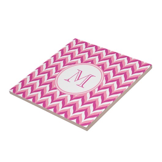 Zigzag Chevron Pattern, roze en witte zigzag Tegeltje (Zijkant)