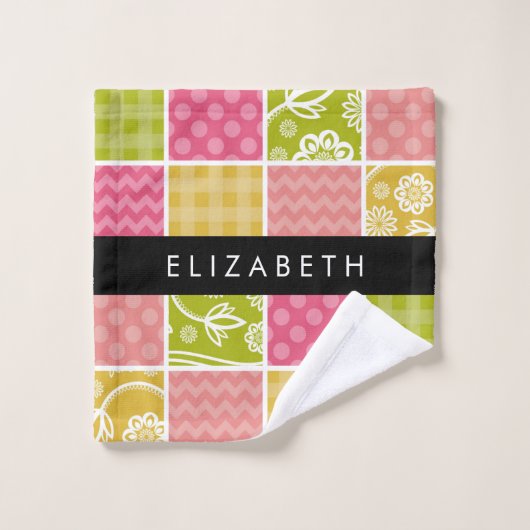 zigzag, Chevron, Polka Dots, Gingham, Jouw naam Bad Handdoek (Wasdoekje)
