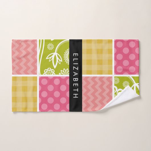 zigzag, Chevron, Polka Dots, Gingham, Jouw naam Bad Handdoek (Handdoek)