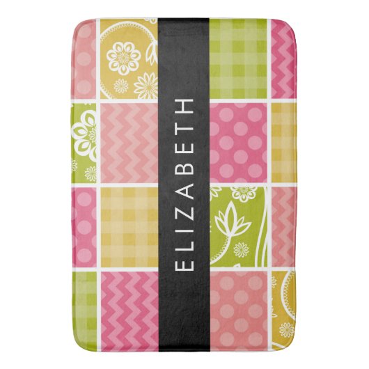zigzag, Chevron, Polka Dots, Gingham, Jouw naam Badmat (Voorkant Verticaal)