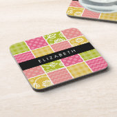 zigzag, Chevron, Polka Dots, Gingham, Jouw naam Bier Onderzetter (Linkerzijde)