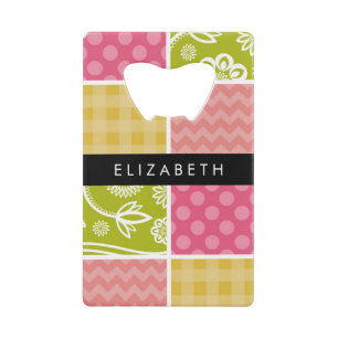 zigzag, Chevron, Polka Dots, Gingham, Jouw naam Creditkaart Flessenopener