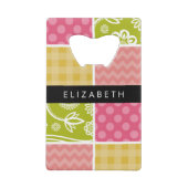 zigzag, Chevron, Polka Dots, Gingham, Jouw naam Creditkaart Flessenopener (Achterkant)