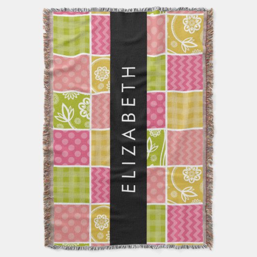 zigzag, Chevron, Polka Dots, Gingham, Jouw naam Deken (Voorkant Verticaal)