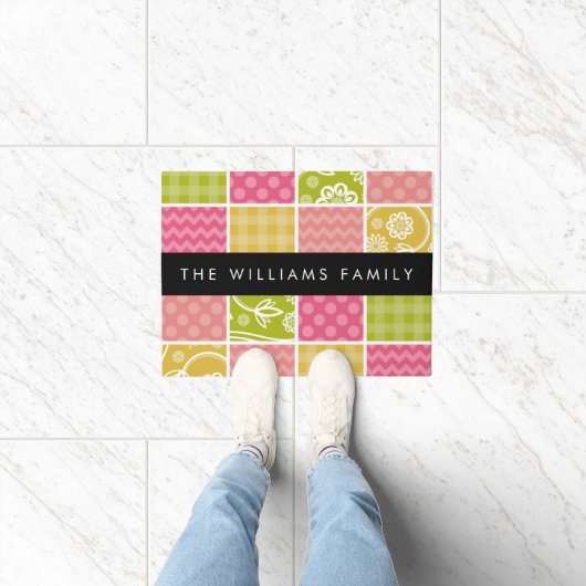 zigzag, Chevron, Polka Dots, Gingham, Jouw naam Deurmat (Binnen)