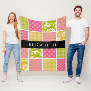 zigzag, Chevron, Polka Dots, Gingham, Jouw naam Fleece Deken
