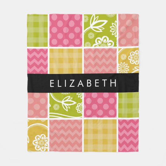 zigzag, Chevron, Polka Dots, Gingham, Jouw naam Fleece Deken (Voorkant)
