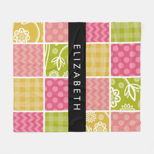 zigzag, Chevron, Polka Dots, Gingham, Jouw naam Fleece Deken (Voorkant (Horizontaal))