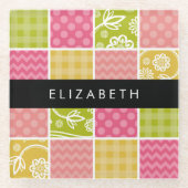 zigzag, Chevron, Polka Dots, Gingham, Jouw naam Glazen Onderzetter (Voorkant)