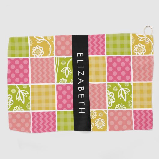 zigzag, Chevron, Polka Dots, Gingham, Jouw naam Golfhanddoek (Horizontaal)