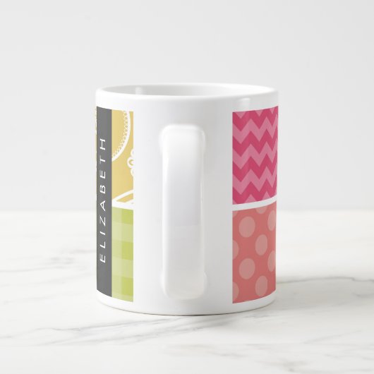 zigzag, Chevron, Polka Dots, Gingham, Jouw naam Grote Koffiekop (Achterkant)