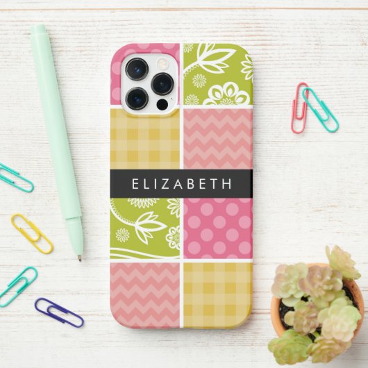 zigzag, Chevron, Polka Dots, Gingham, Jouw naam iPhone Hoesje (Op bureau)