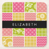 zigzag, Chevron, Polka Dots, Gingham, Jouw naam Kartonnen Onderzetters (Voorkant)