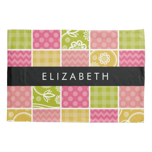 zigzag, Chevron, Polka Dots, Gingham, Jouw naam Kussensloop (Achterkant)