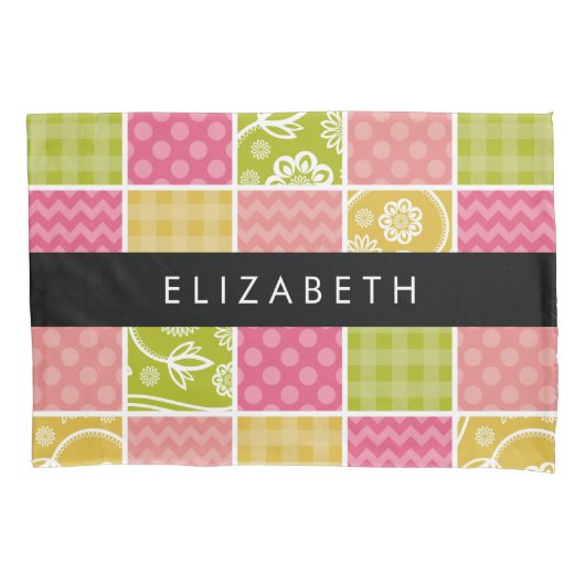 zigzag, Chevron, Polka Dots, Gingham, Jouw naam Kussensloop (Voorkant)