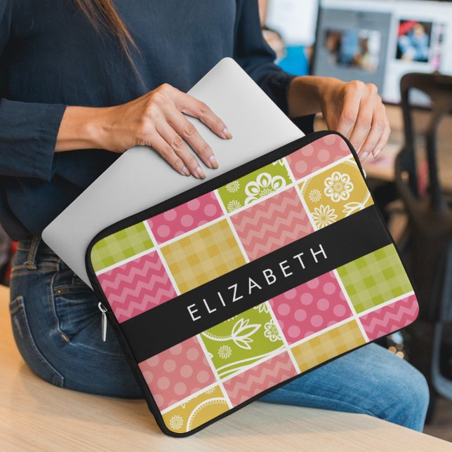 zigzag, Chevron, Polka Dots, Gingham, Jouw naam Laptop Sleeve (Creator heeft geüpload)