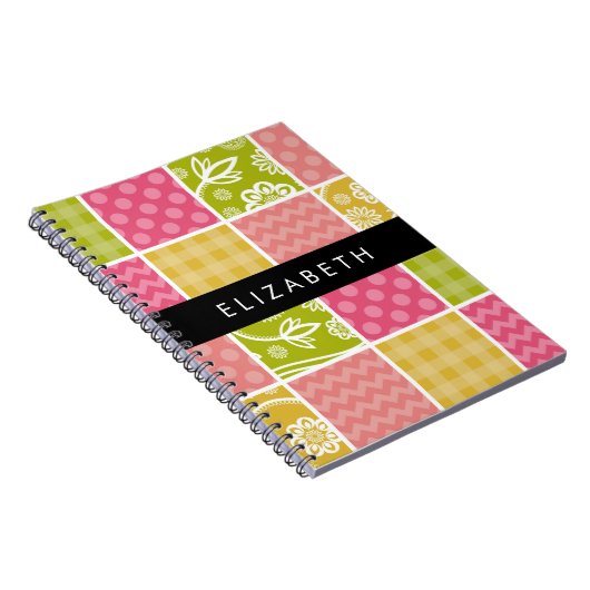 zigzag, Chevron, Polka Dots, Gingham, Jouw naam Notitieboek (Rechterzijde)