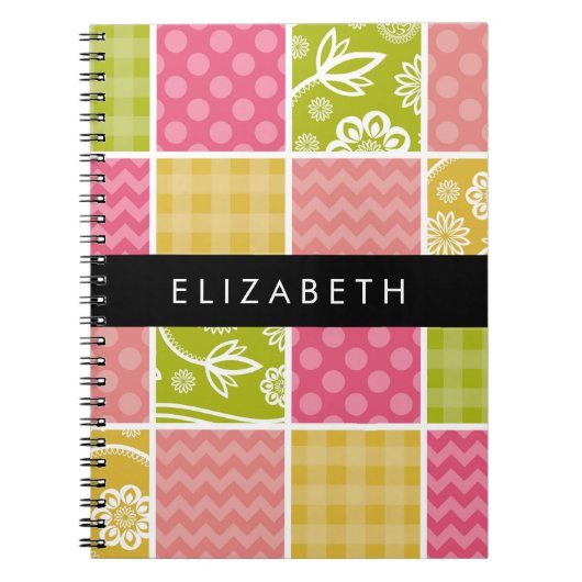 zigzag, Chevron, Polka Dots, Gingham, Jouw naam Notitieboek (Voorkant)