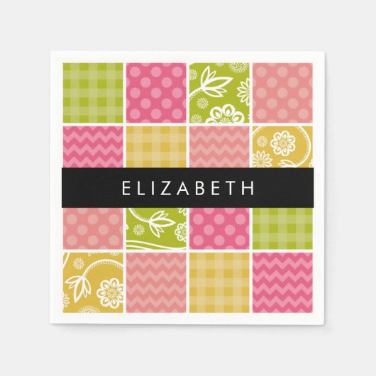 zigzag, Chevron, Polka Dots, Gingham, Jouw naam Servet (Voorkant)