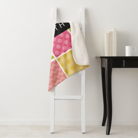 zigzag, Chevron, Polka Dots, Gingham, Jouw naam Sherpa Deken (In situ)