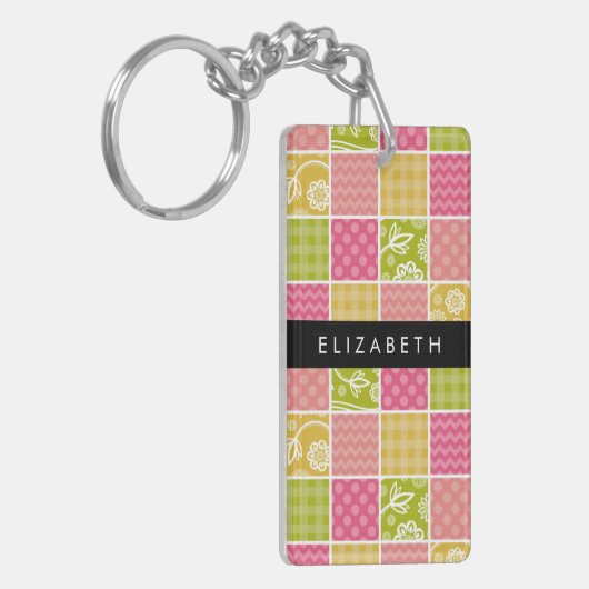zigzag, Chevron, Polka Dots, Gingham, Jouw naam Sleutelhanger (Voorkant Links)