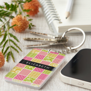zigzag, Chevron, Polka Dots, Gingham, Jouw naam Sleutelhanger
