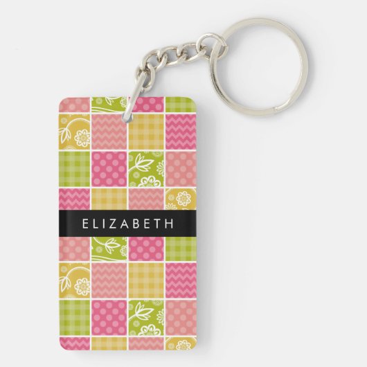 zigzag, Chevron, Polka Dots, Gingham, Jouw naam Sleutelhanger (achterkant)