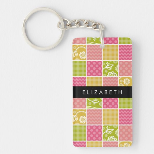 zigzag, Chevron, Polka Dots, Gingham, Jouw naam Sleutelhanger (Voorkant)