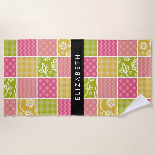 zigzag, Chevron, Polka Dots, Gingham, Jouw naam Strandlaken (Voorkant)