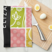 zigzag, Chevron, Polka Dots, Gingham, Jouw naam Theedoek (Quarter Fold)