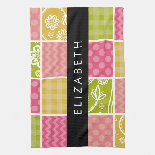 zigzag, Chevron, Polka Dots, Gingham, Jouw naam Theedoek (Verticaal)