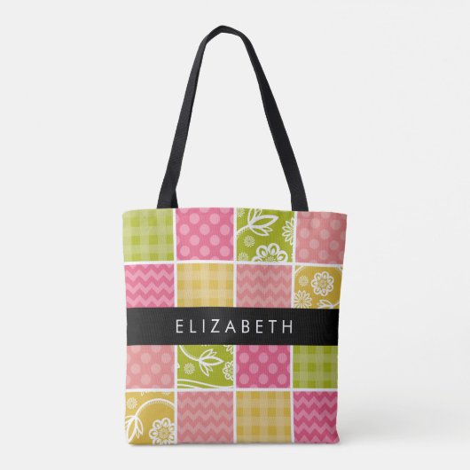 zigzag, Chevron, Polka Dots, Gingham, Jouw naam Tote Bag (Achterkant)