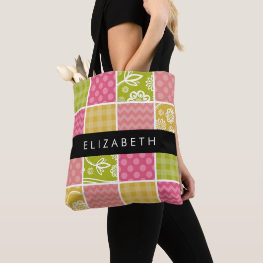zigzag, Chevron, Polka Dots, Gingham, Jouw naam Tote Bag (Dichtbij)