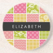 zigzag, Chevron, Polka Dots, Gingham, Jouw naam Zandsteen Onderzetter (Voorkant)