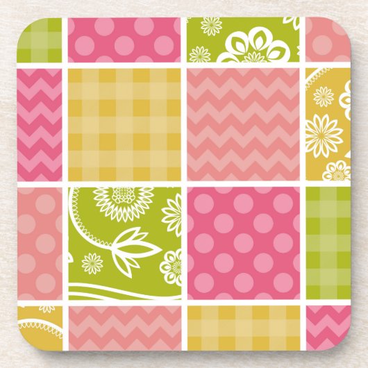 Zigzag, Chevron, Polka Dots, Gingham, Patchwork Bier Onderzetter (Voorkant)