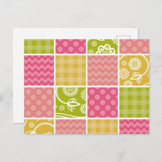 Zigzag, Chevron, Polka Dots, Gingham, Patchwork Briefkaart (Voorkant / Achterkant)