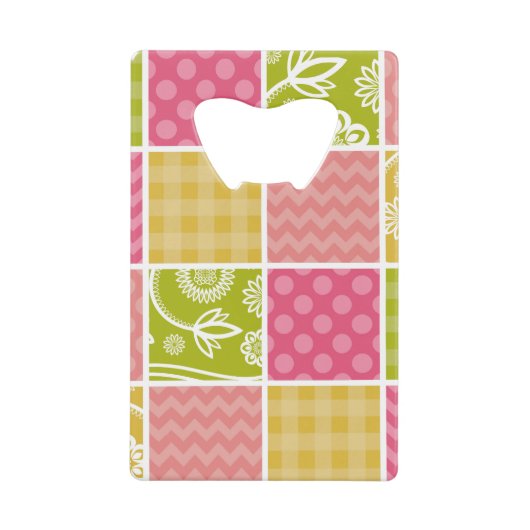 Zigzag, Chevron, Polka Dots, Gingham, Patchwork Creditkaart Flessenopener (Voorkant)