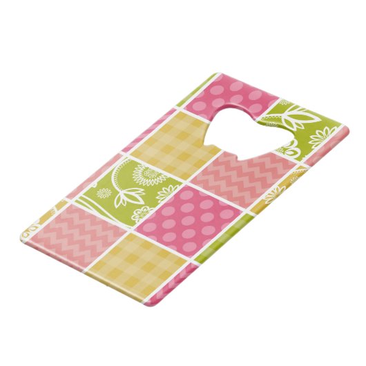 Zigzag, Chevron, Polka Dots, Gingham, Patchwork Creditkaart Flessenopener (Achterkant Gekanteld)