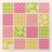 Zigzag, Chevron, Polka Dots, Gingham, Patchwork Glazen Onderzetter (Voorkant)