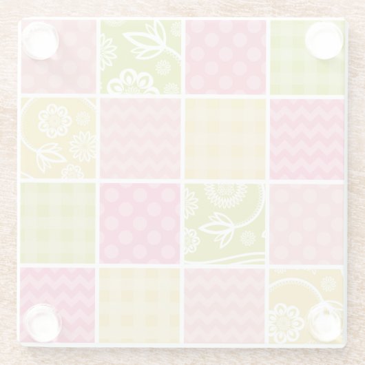Zigzag, Chevron, Polka Dots, Gingham, Patchwork Glazen Onderzetter (Achterkant)