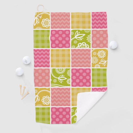 Zigzag, Chevron, Polka Dots, Gingham, Patchwork Golfhanddoek (Insitu)