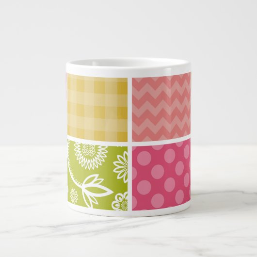 Zigzag, Chevron, Polka Dots, Gingham, Patchwork Grote Koffiekop (Voorkant)