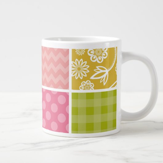 Zigzag, Chevron, Polka Dots, Gingham, Patchwork Grote Koffiekop (Rechts)