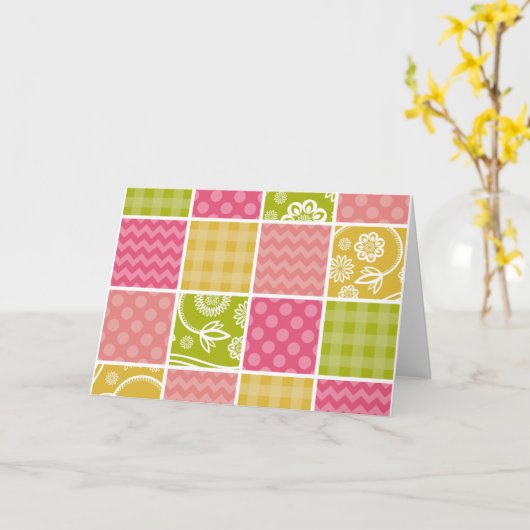 Zigzag, Chevron, Polka Dots, Gingham, Patchwork Kaart (Gele Bloem)