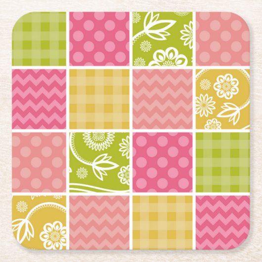 Zigzag, Chevron, Polka Dots, Gingham, Patchwork Kartonnen Onderzetters (Voorkant)