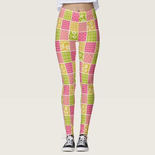 Zigzag, Chevron, Polka Dots, Gingham, Patchwork Leggings (Voorkant)