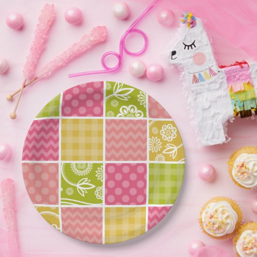 Zigzag, Chevron, Polka Dots, Gingham, Patchwork Papieren Bordje (Feest)