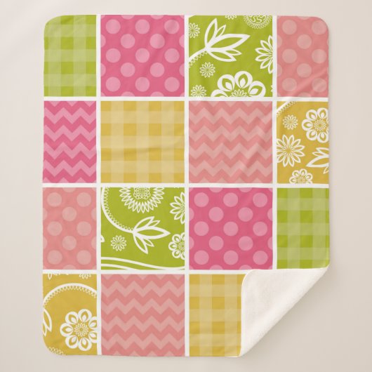 Zigzag, Chevron, Polka Dots, Gingham, Patchwork Sherpa Deken (Voorkant)