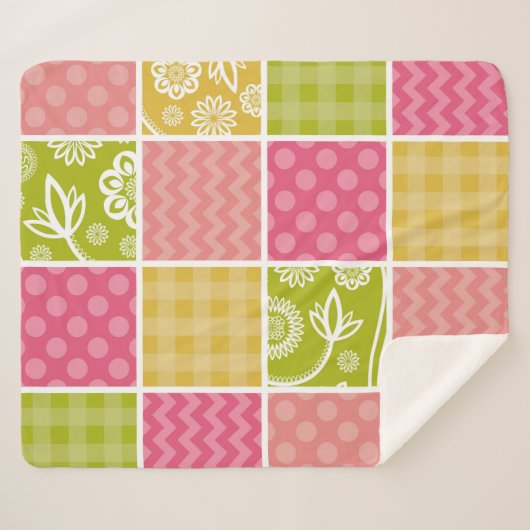 Zigzag, Chevron, Polka Dots, Gingham, Patchwork Sherpa Deken (Voorkant (horizontaal))