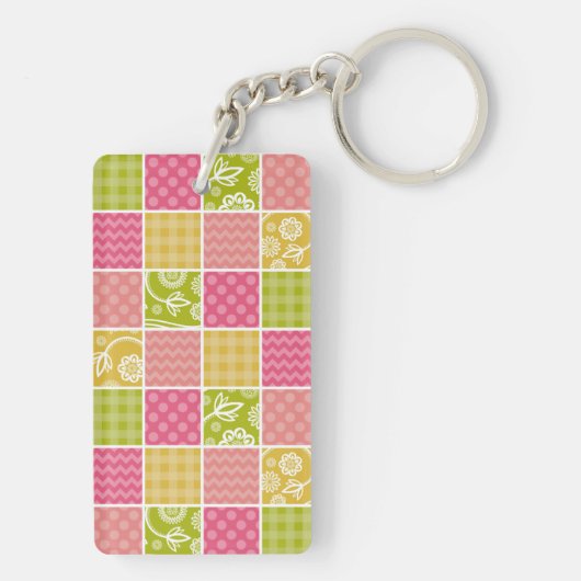 Zigzag, Chevron, Polka Dots, Gingham, Patchwork Sleutelhanger (achterkant)